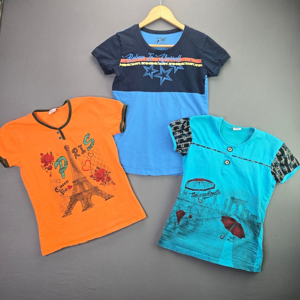 Milton HiFun Graphic T-Shirt Bundle 3pc Paris Stars City Small Multi-Color